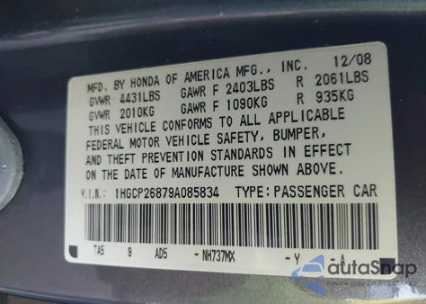 2009 Honda Accord 2.4 Ex-L from USA, damaged, VIN 1HGCP26879A085834